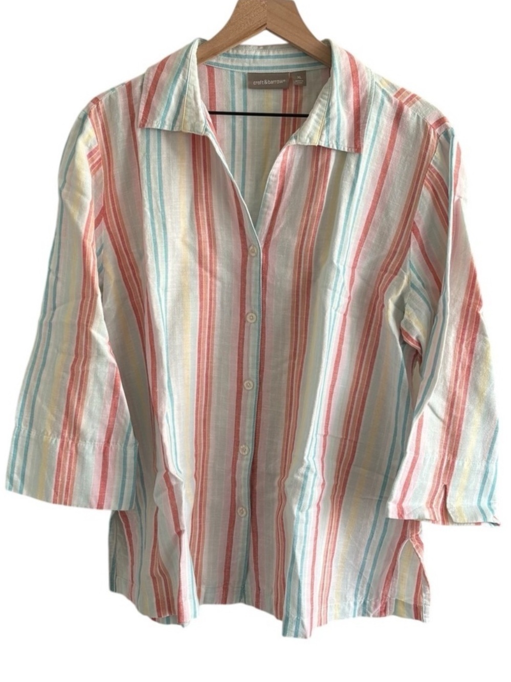 Croft & Barrow Linen Blend Button-Up Shirt 3/4 Sleeve XL Coastal Grandmother